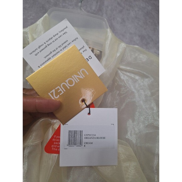 Unique 21 Pussybow Sheer Organza Blouse Sz 4 Button Up Long Sleeve Coquette - Picture 11 of 15